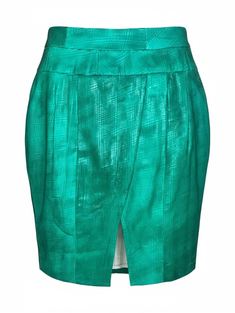Poleci Embossed Green Leather Mini Skirt Front Slit XS Size 2 NWOT